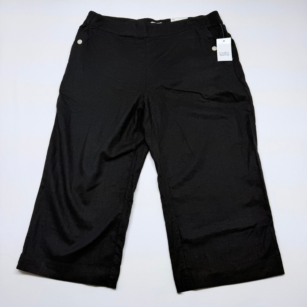 Croft & Barrow Womens Black Linen Blend Capri Mid Rise Pull On Pants Size L NWT